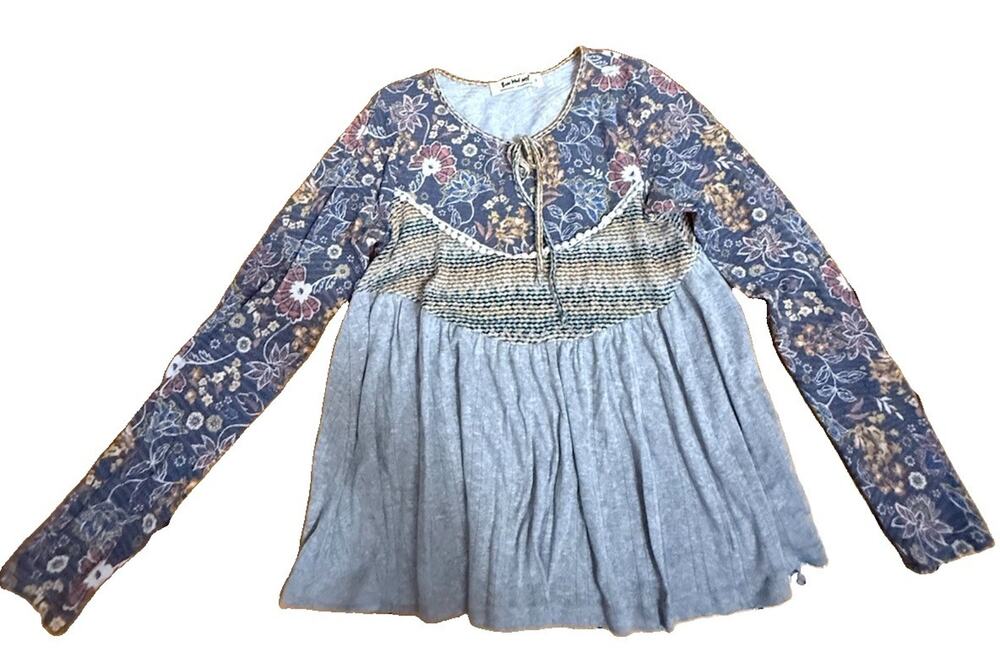 THREE BIRDS NEST Boho Baby Doll Basically Blooming Feminine Pullover Top Small